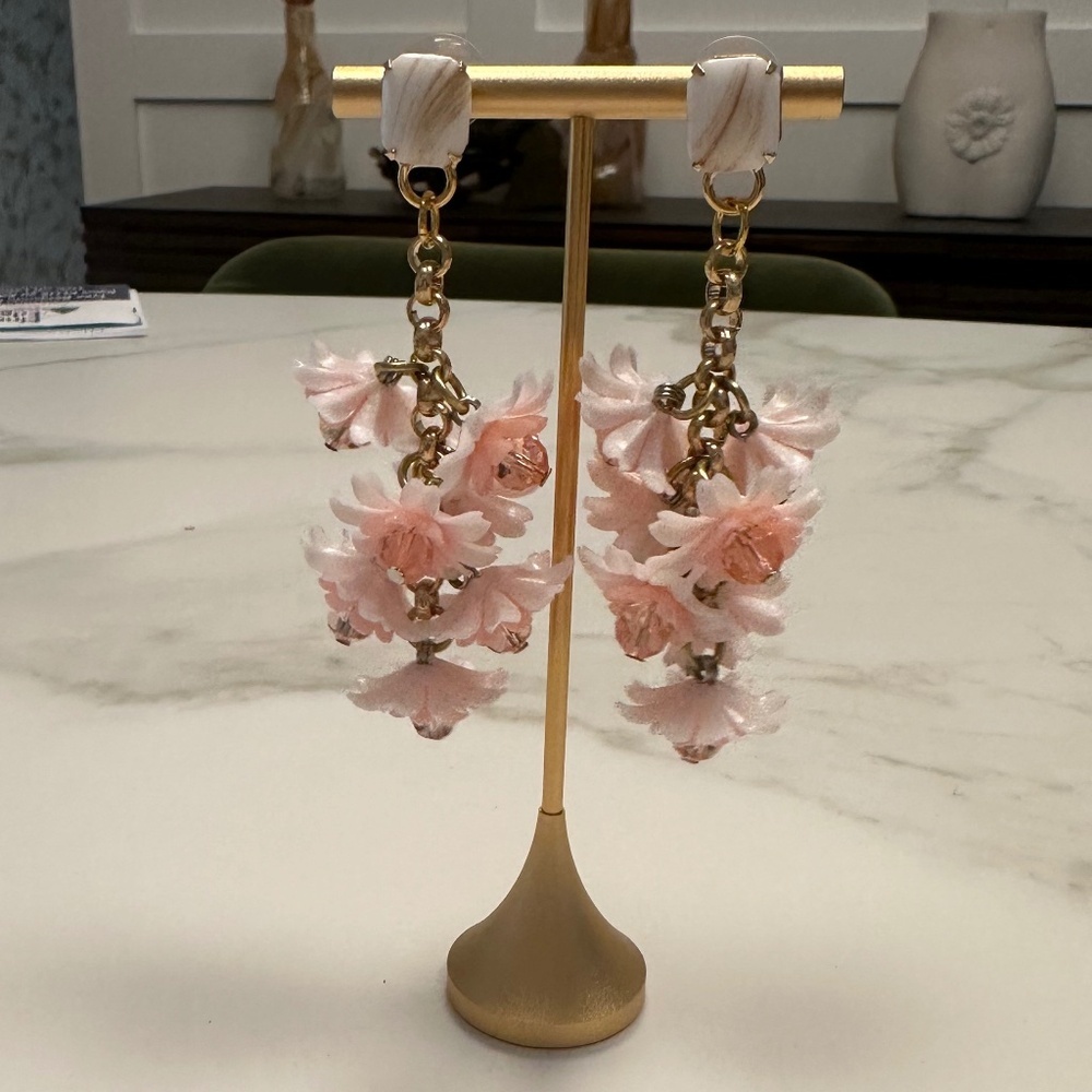 Danny Pollak - Playful Pink Floral Crystal Drop Statement Earrings - Picture 2 of 12